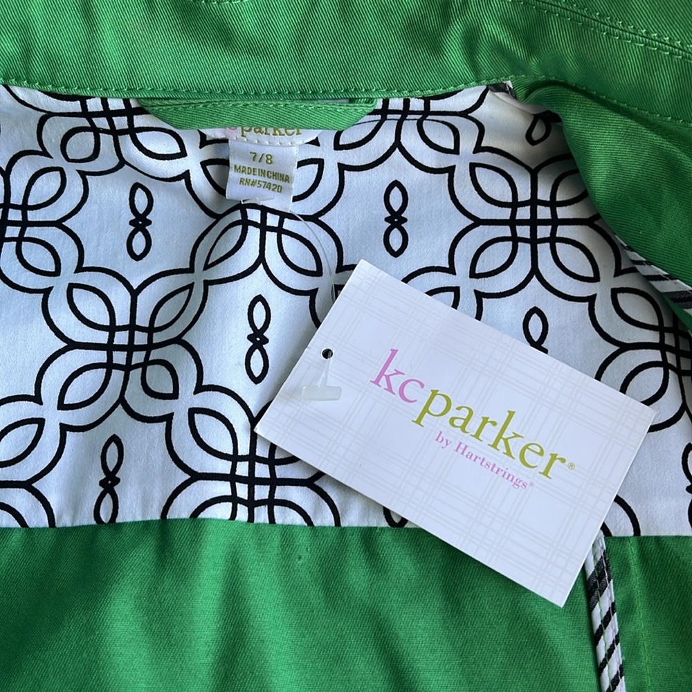 Green Trench Coat Double Breasted KC Parker Size 7 - 8  Vintage Wicked NWT - Picture 7 of 11